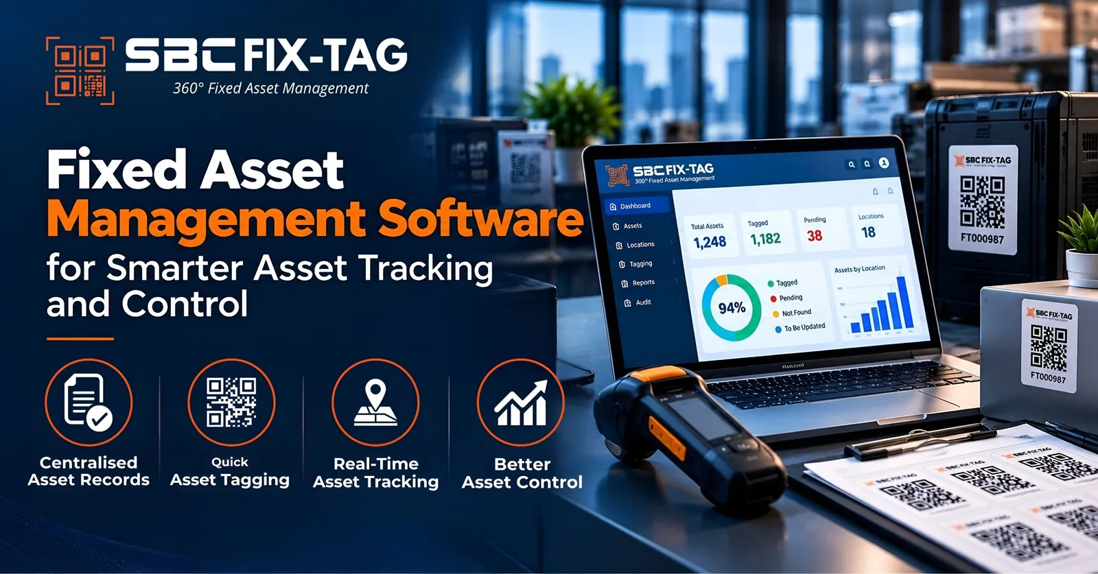 SBC FIX-TAG fixed asset management software, handheld scanner and QR asset tags